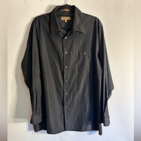 LORD& TAYLOR CASUAL CLASSIC VTG KOREA MADE MEN’S BLACK BUTTON DOWN SHIRT SIZE L - Picture 1 of 6